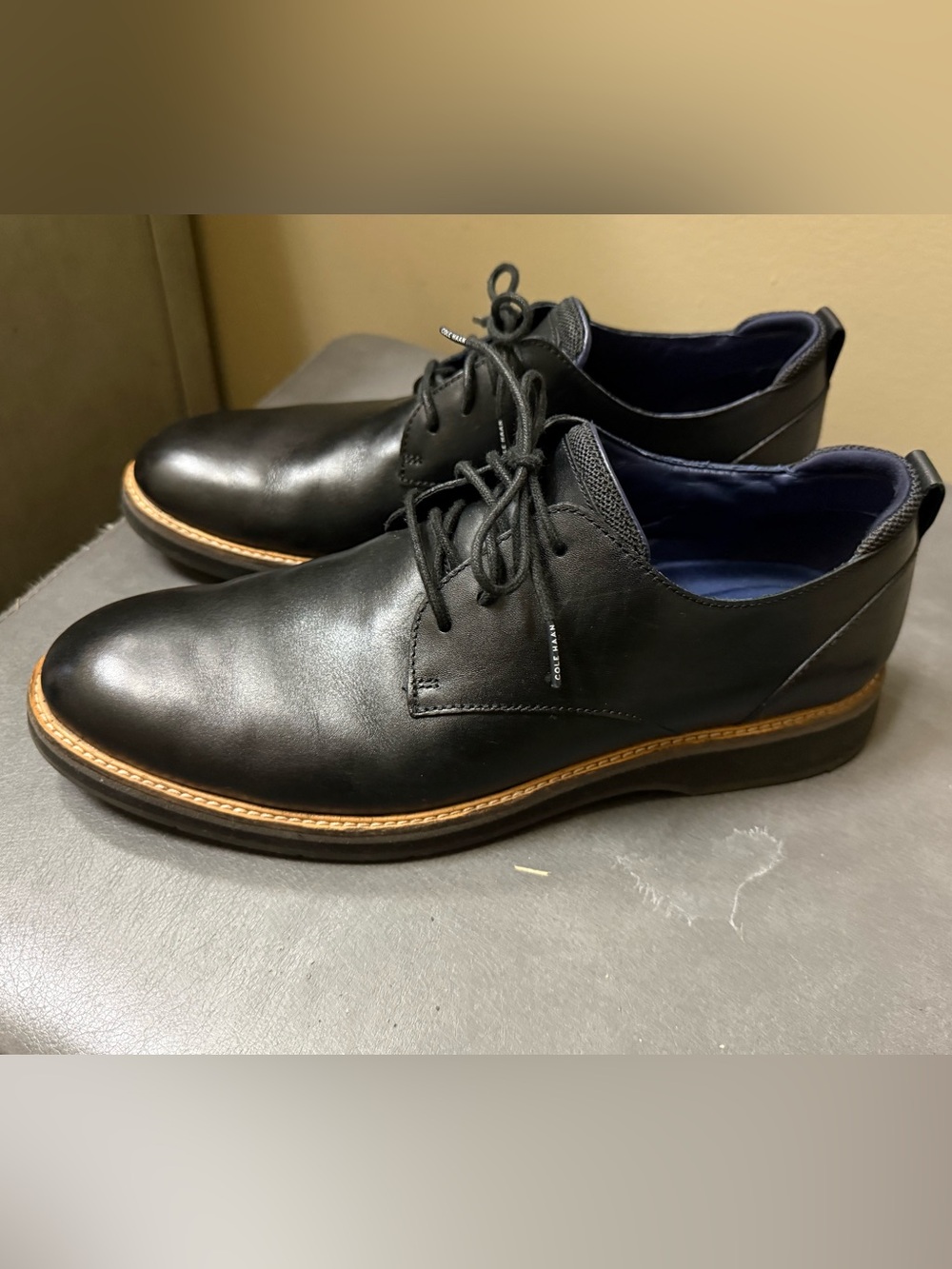 Cole Haan Black Leather Derby Shoes with Tan Welt